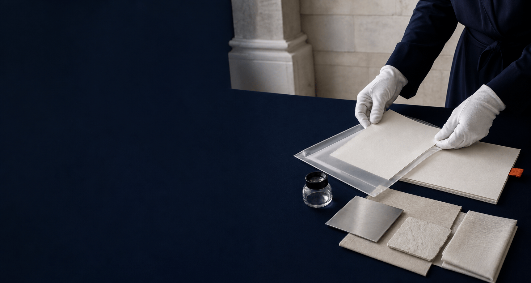 A registrar handling blank archival evidence materials