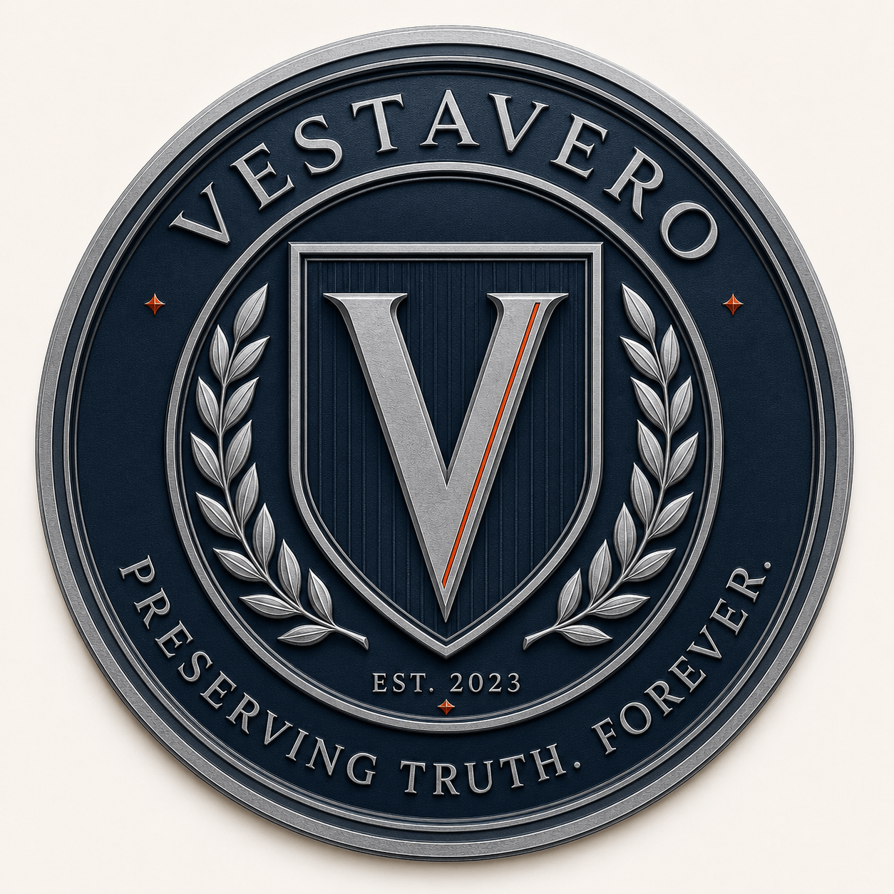 Vestavero Institutional Seal, EST. 2023, bearing the motto Preserving Truth. Forever.